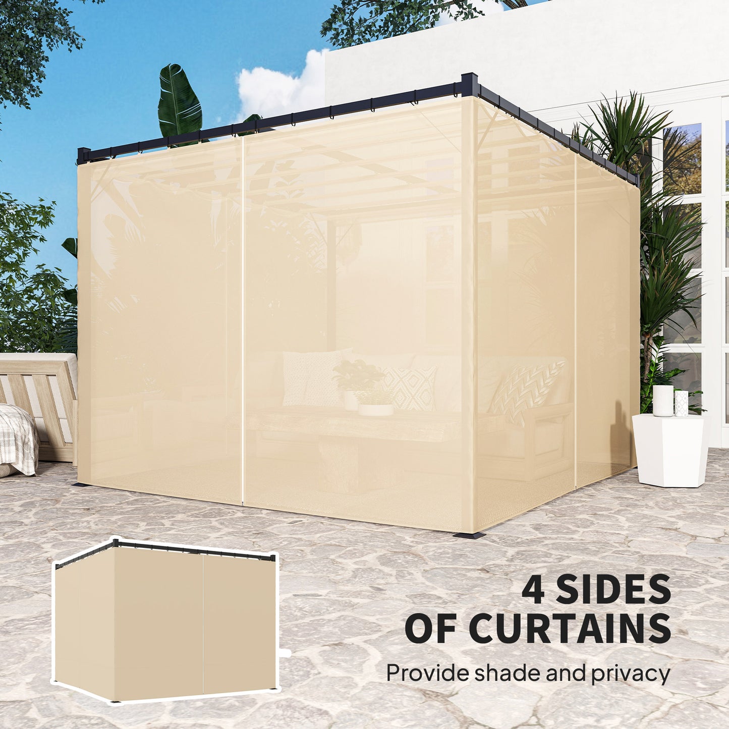 Outsunny 10' x 10' Retractable Pergola, Garden Gazebo Shelter with Curtains, for Grill, Patio, Deck, Beige