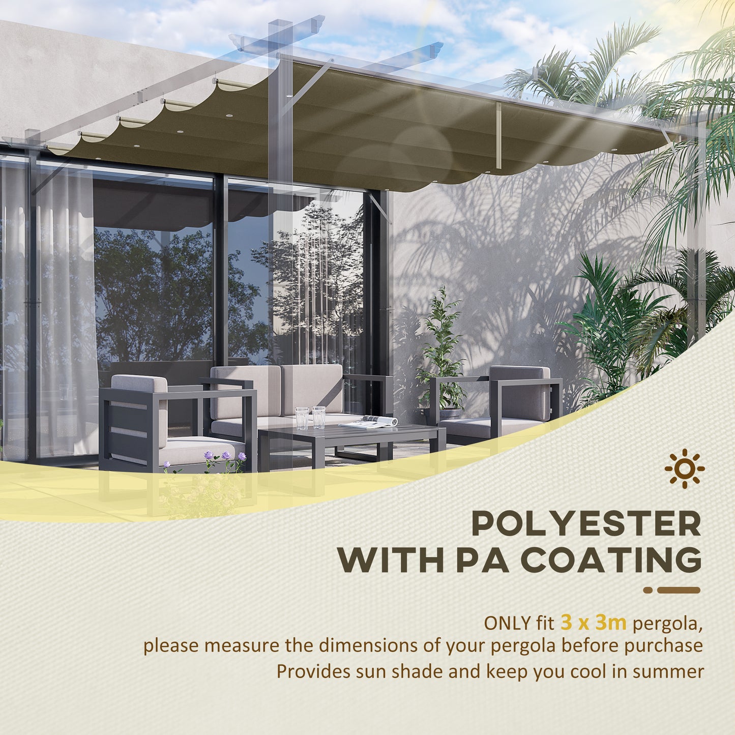 Outsunny Retractable Replacement Pergola Canopy for 10' x 10' Pergola, Pergola Cover Replacement, Cream White