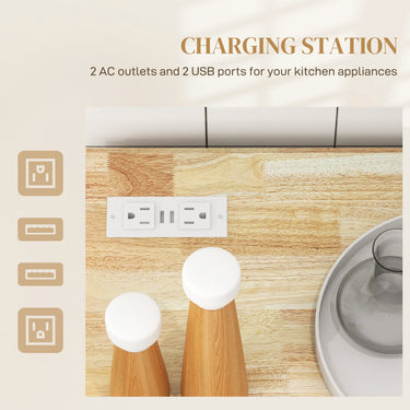 HOMCOM Kitchen Island with Power Outlet and Drop Leaf, Rolling Kitchen Cart with 2 Drawers and Adjustable Shelves, White