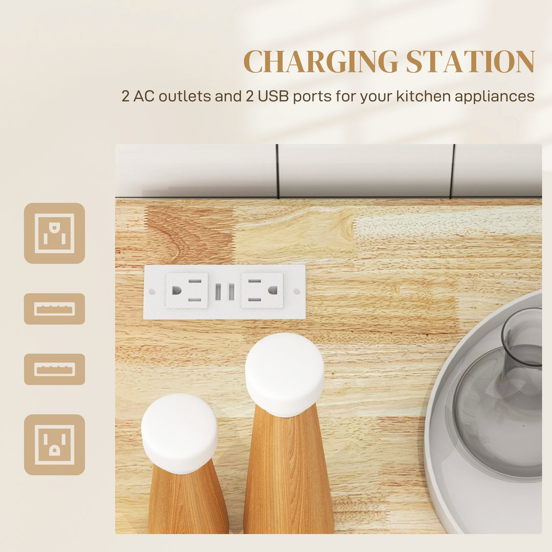 HOMCOM Kitchen Island with Power Outlet and Drop Leaf, Rolling Kitchen Cart with 2 Drawers and Adjustable Shelves, White