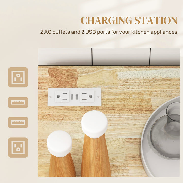 HOMCOM Kitchen Island with Power Outlet and Drop Leaf, Rolling Kitchen Cart with 2 Drawers and Adjustable Shelves, White