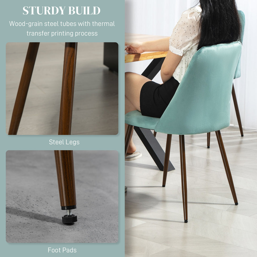 HOMCOM Upholstered Dining Chairs Set of 6, Velvet Accent Chair with Back and Wood-grain Steel Leg for Kitchen, Grey