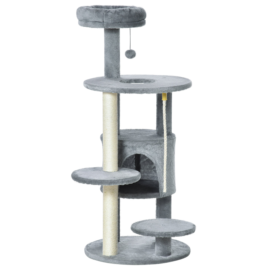 PawHut 41" Cat Tree Tower Activity Center with Condo, Scratching Posts and Hanging Toys, Dark Grey