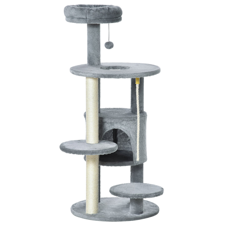 PawHut 41" Cat Tree Tower Activity Center with Condo, Scratching Posts and Hanging Toys, Dark Grey