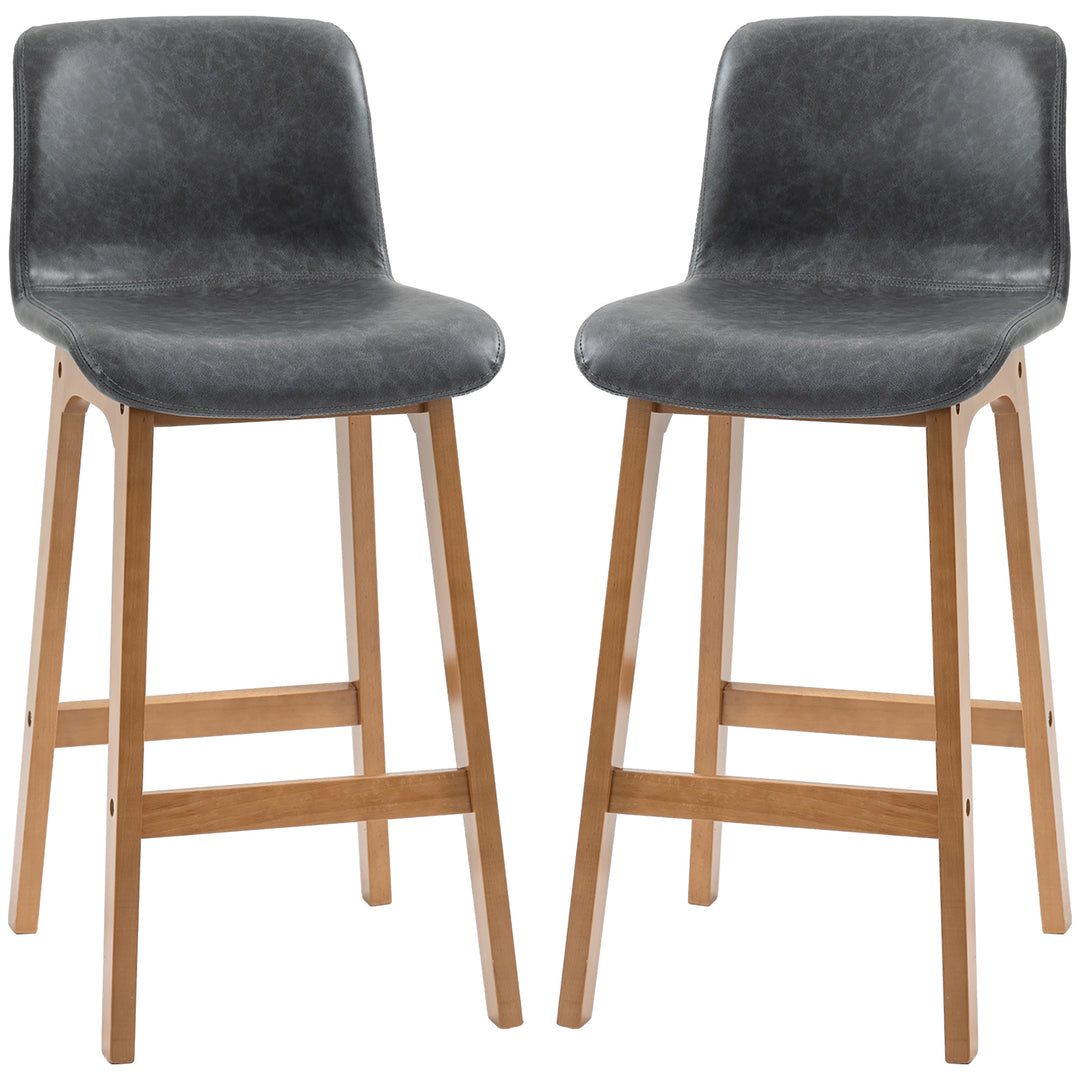 HOMCOM Modern Bar Stools Set of 2, Counter Height Bar Chair with PU Leather Wooden Frame Padding Seats for Dining Room Home Bar, Dark Brown