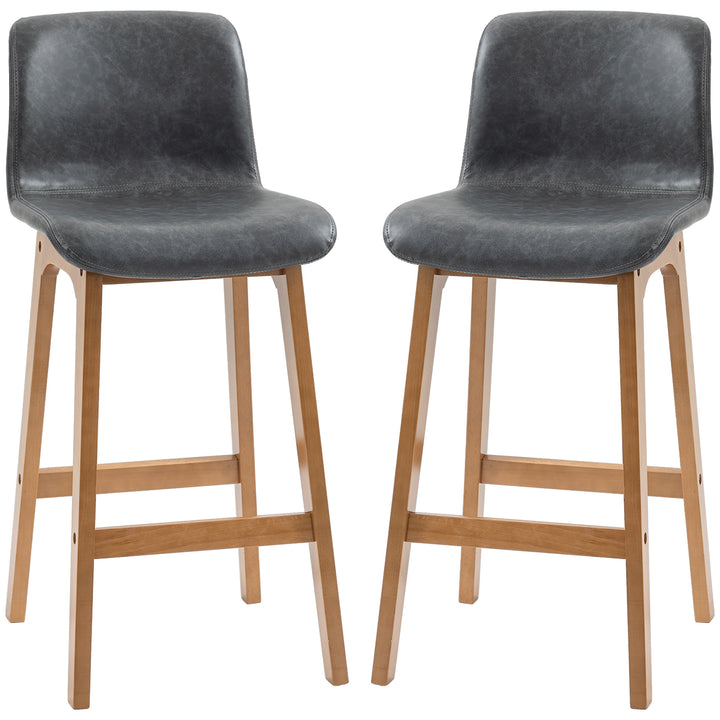 HOMCOM Modern Bar Stools Set of 2, Counter Height Bar Chair with PU Leather Wooden Frame Padding Seats for Dining Room Home Bar, Dark Brown