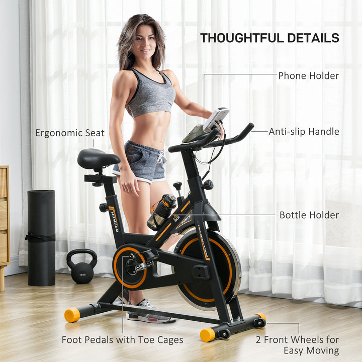 Soozier Upright Stationary Exercise Bike, Cardio Workout Training Bicycle w/ Adjustable Resistance LCD Monitor, Orange