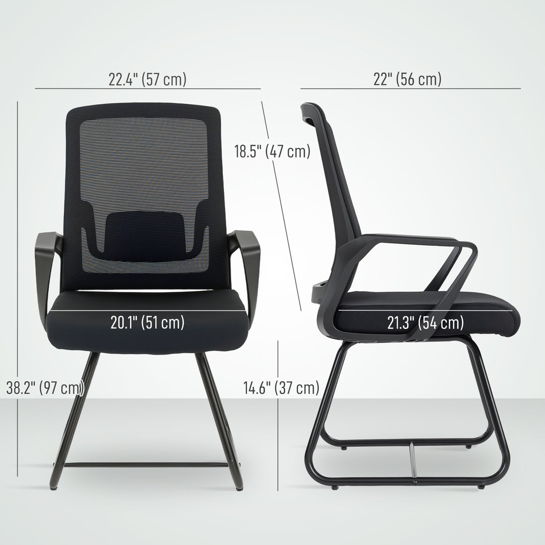 HOMCOM Waiting Room Chair, Desk Chair No Wheels with Mesh Back, Lumbar Support, Metal Base for Reception Room, Conference Room