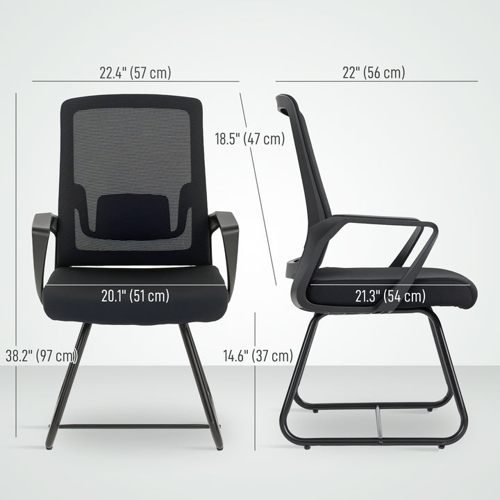 HOMCOM Waiting Room Chair, Desk Chair No Wheels with Mesh Back, Lumbar Support, Metal Base for Reception Room, Conference Room
