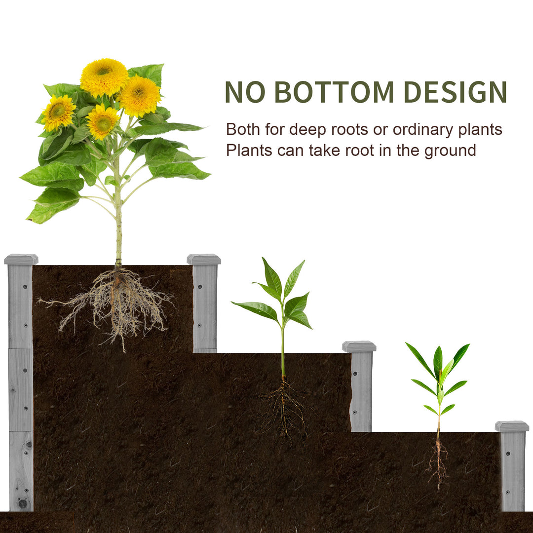 Outsunny 49"x49"x22" 3-Tier Raised Garden Bed Wooden Planter Kit Elevated Plant Box Stand for Yard & Patio, Natural