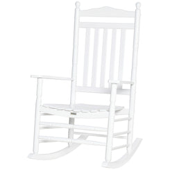Outsunny Wooden Outdoor Rocking Chair, Patio Rocking Chair with Slatted High Back and Armrests for Porch, Garden, Lawn, White