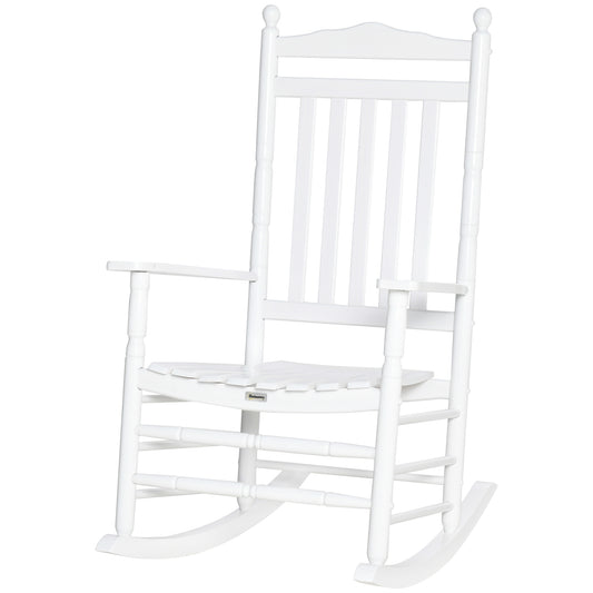 Outsunny Wooden Outdoor Rocking Chair, Patio Rocking Chair with Slatted High Back and Armrests for Porch, Garden, Lawn, White