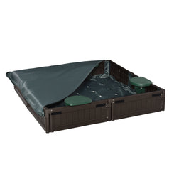 Outsunny Kids Outdoor Sandbox with Canopy, Bottom Fabric Liner, Brown