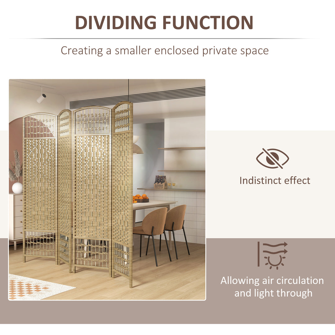 HOMCOM 4 Panel Folding Room Divider, Portable Privacy Screen, Wave Fiber Room Partition for Home Office, Natural