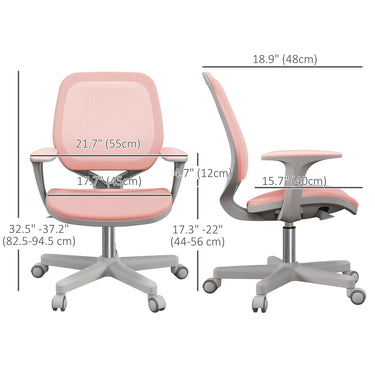 Vinsetto Office Chair, Small Computer Desk Chair with Mesh Back, Swivel Castors, Arm, Pink
