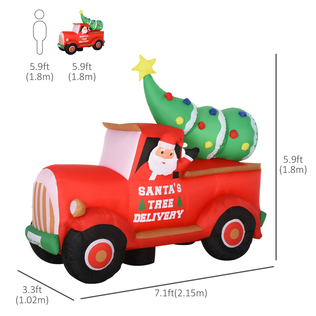 HOMCOM 6ft Christmas Inflatable Santa Claus Driving A Truck with LED Lights, Blow-Up Outdoor LED Yard Display for Lawn, Garden, Party