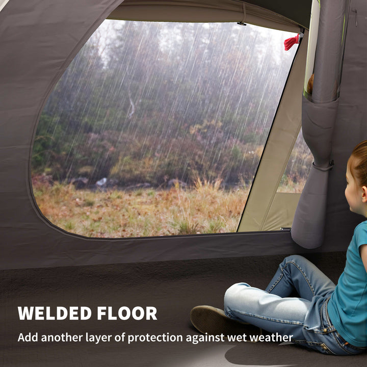 Outsunny 3 Person Camping Tent, Waterproof Family Dome Tent with Bedroom, Porch, Sewn-in Groundsheet and Hook, Khaki