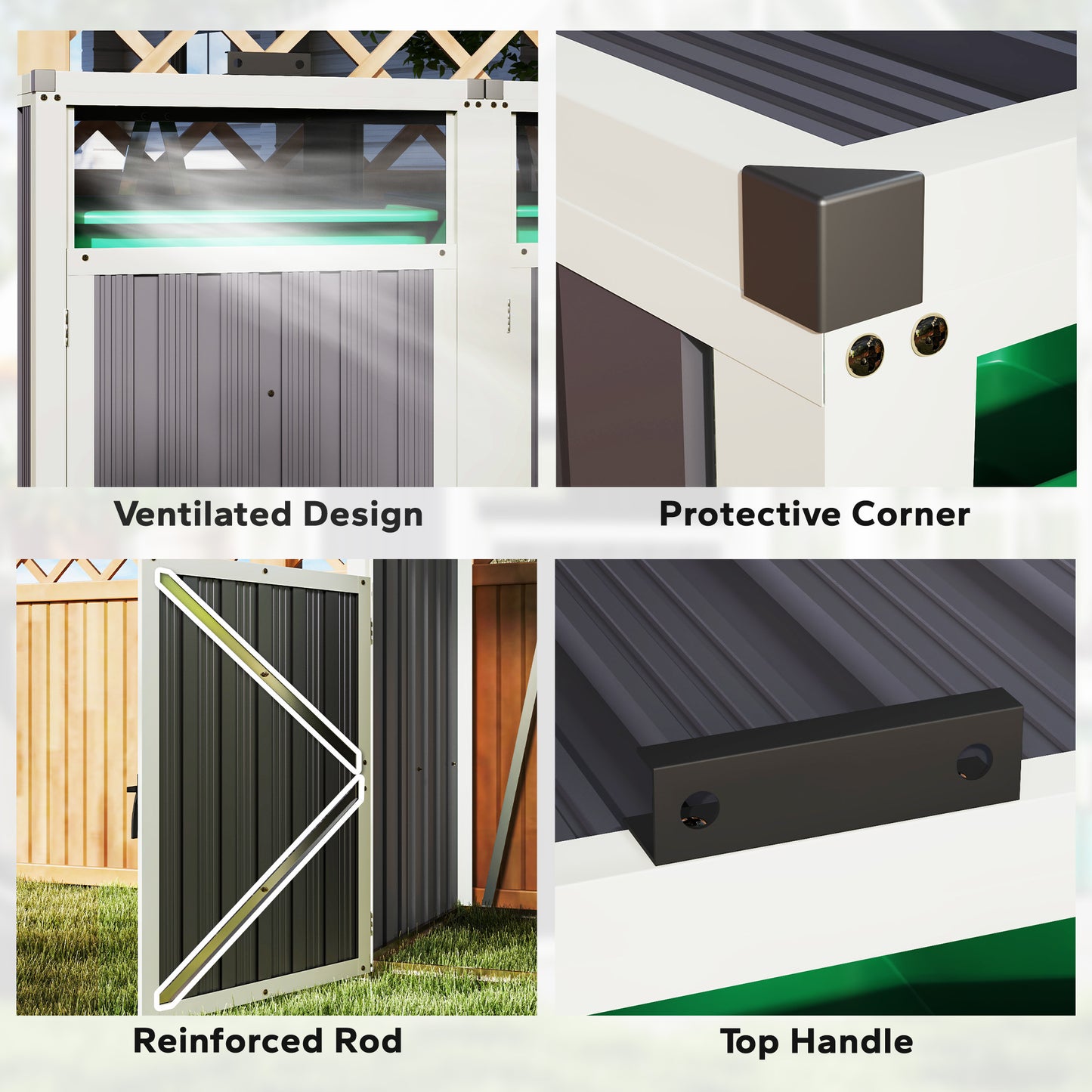 Outsunny Double Garbage Bin Shed, Lockable Outdoor Storage Shed with Openable Lid, Galvanized Frame for Garden Patio, Dark Grey