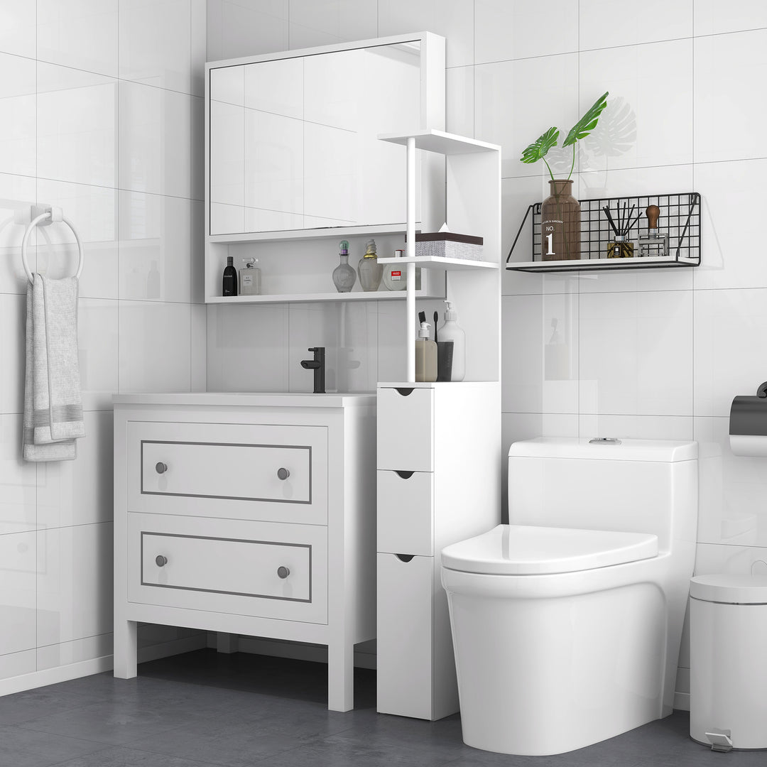 HOMCOM Tall Bathroom Storage Cabinet, Narrow Bathroom Cabinet with Drawers and Open Shelves for Small Spaces, White and Grey
