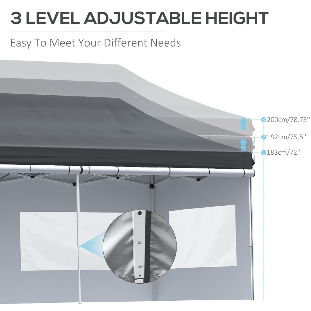 Outsunny 20' x 10' Folding Pop Up Canopy Tent with Sidewalls,  Windows, Weight Bags and Carrying Bag, Black