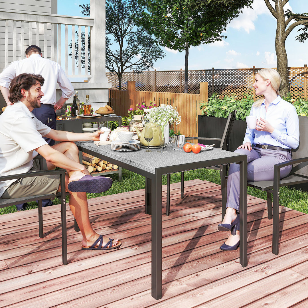 Outsunny Rectangular Outdoor Dining Table, 4-Seat Patio Table with PE Rattan Wicker Tabletop for Backyard and Lawn, Grey