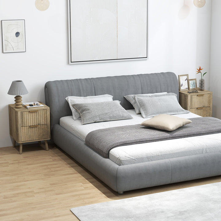 HOMCOM Night Stands Set of 2, Nightstands with Finger Pulls and Fluted Drawers, Bedside Tables with Round Edges, Oak