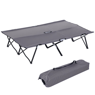Outsunny 76" Two Person Folding Camping Cot Outdoor Portable Double Cot Wide Military Sleeping Bed w/ Carrying Bag Grey