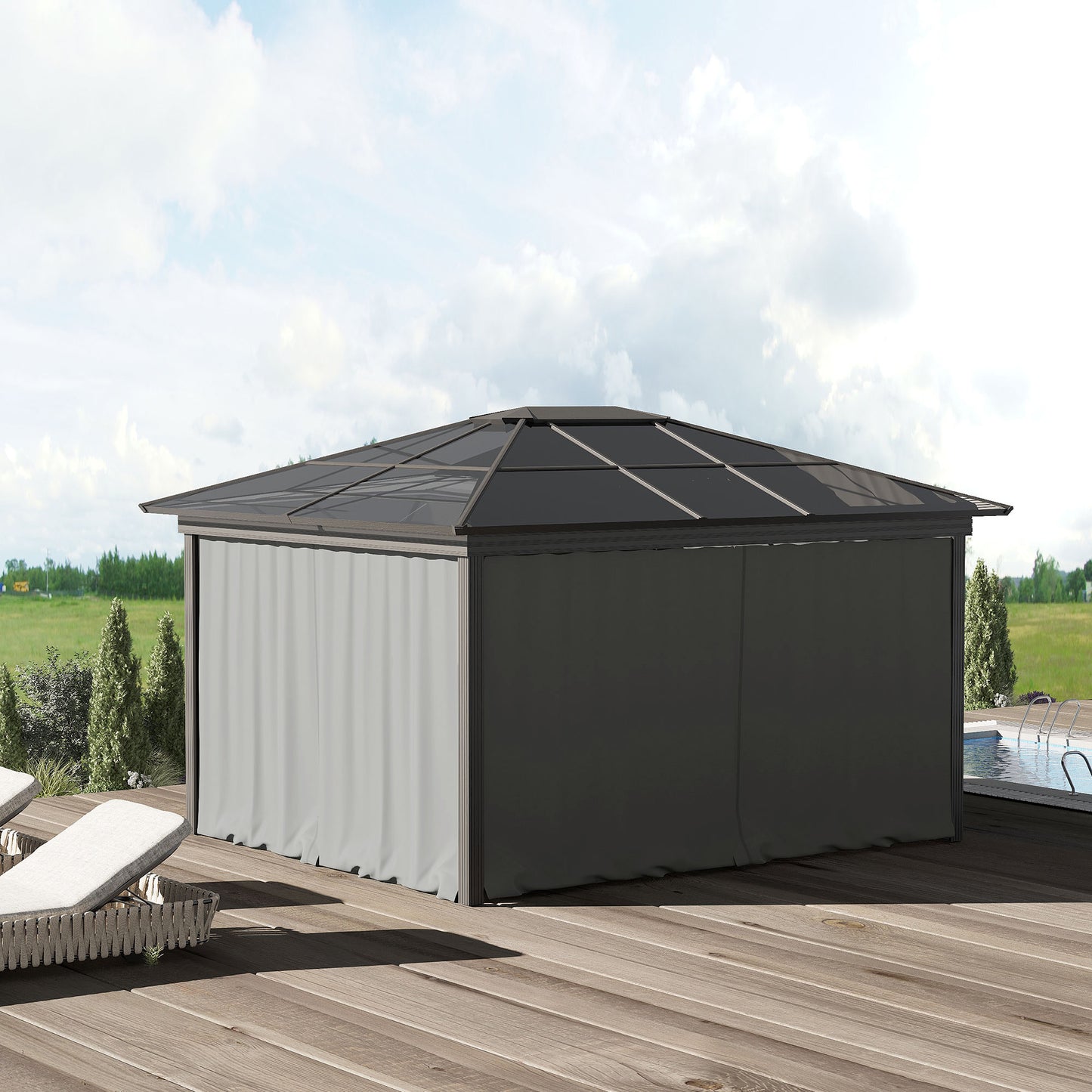 Outsunny 10' x 10' Universal Gazebo Sidewall Set with 4 Panels, Hooks/C-Rings Included for Pergolas & Cabanas, Beige