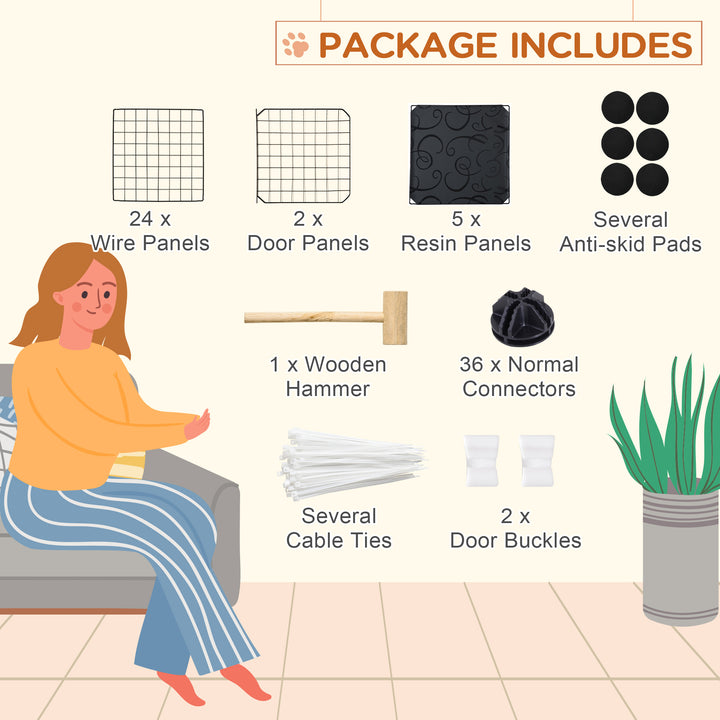 PawHut Small Animal Cage Rabbit Cage with Door, Guinea Pig Playpen, Small Animal Fence for Bunny, Chinchilla, Freret, Chinchilla, Indoor and Outdoor Use, Total 31 Panels, 41.3" x 41.3" x 27.6"