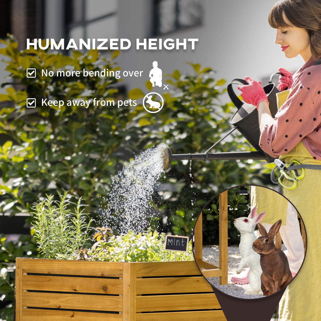 Outsunny Raised Garden Bed with Folding Side Table, Elevated Wood Planter Box for Flowers and Vegetables, Use for Patio, Balcony