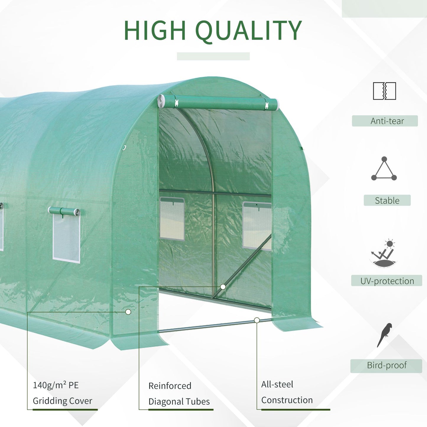 Outsunny 13' x 6' x 6' Outdoor Walk-in Tunnel Greenhouse Portable Plant Gardening Warm House with PE Cover Green