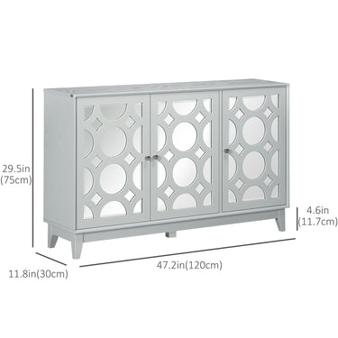 HOMCOM Sideboard Kitchen Buffet Table with 3 Mirrored Doors, 2 Cabinets  and Adjustable Shelf, Gray