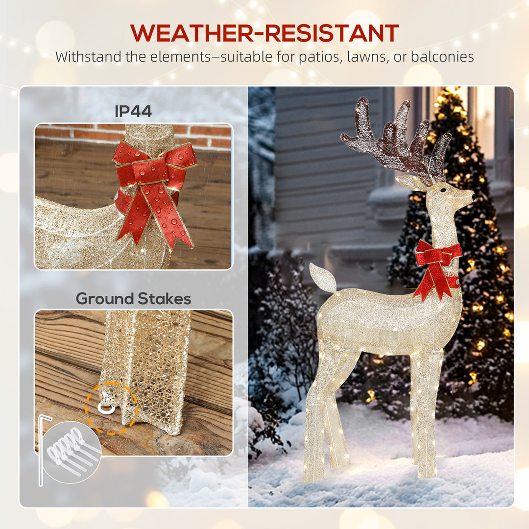Outsunny 4.4FT Lighted Christmas Deer, Light Up Buck with Rotating Head, 123 LED Lights, Stakes and Zip Ties, Outdoor Waterproof