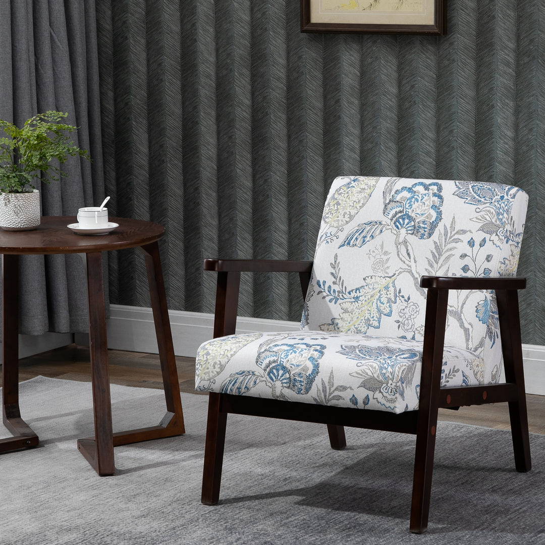 HOMCOM Mid-Century Modern Accent Chair Retro Fabric Armchair Wooden Arm Upholstered Lounge Chair for Living Room Floral