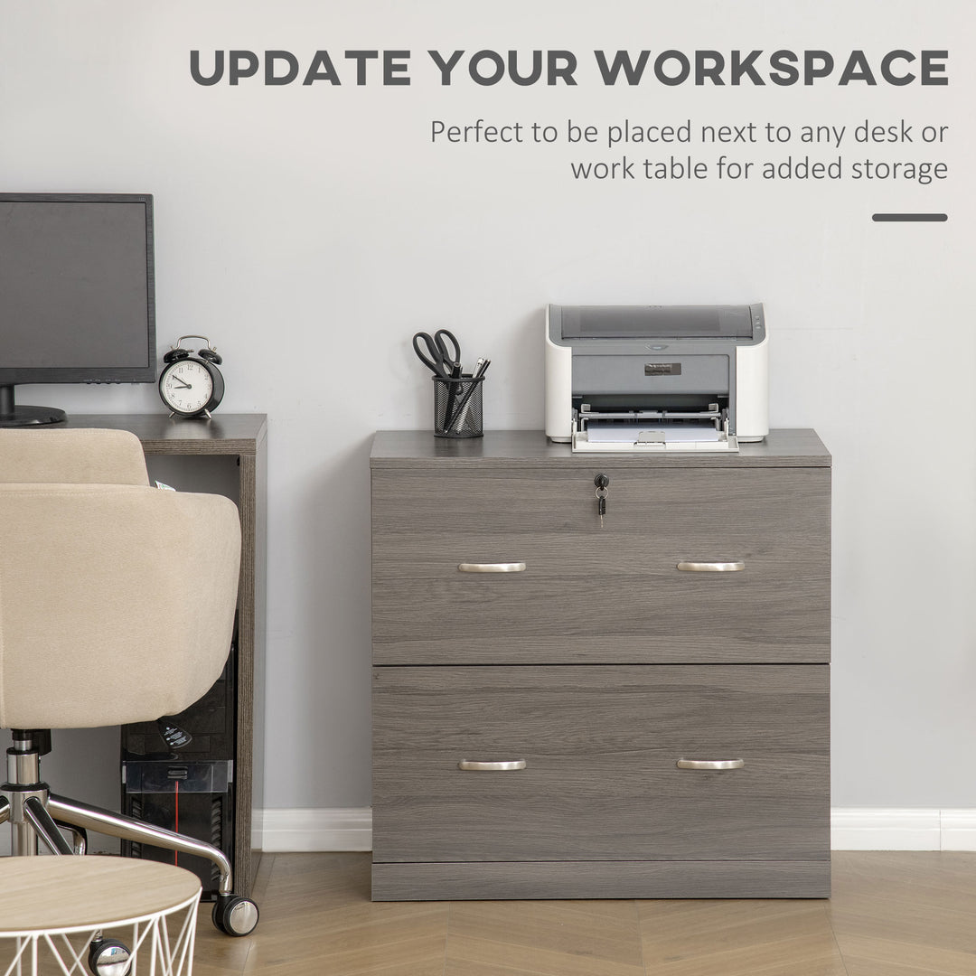 Vinsetto 2 Drawer File Cabinet with Lock, Office Filing Cabinet, Hanging Bar for Letter Size, Home Office, Grey