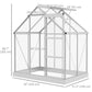 Outsunny 6' x 6' Walk-In Greenhouse, Polycarbonate Greenhouse with Sliding Door, Window, Aluminium Frame, Foundation, Silver