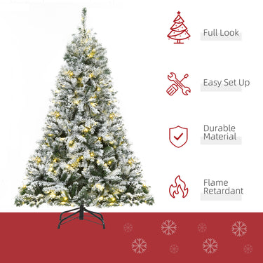 HOMCOM 6ft Snow Flocked Artificial Tree 250 LED Light 928 Branches Christmas Season