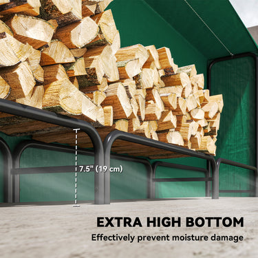 Outsunny Firewood Rack with Waterproof Cover, 500 kg Log Storage Holder with Steel Chains, 142" x 14" x 39", Dark Green