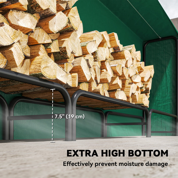 Outsunny Firewood Rack with Waterproof Cover, 500 kg Log Storage Holder with Steel Chains, 142" x 14" x 39", Dark Green