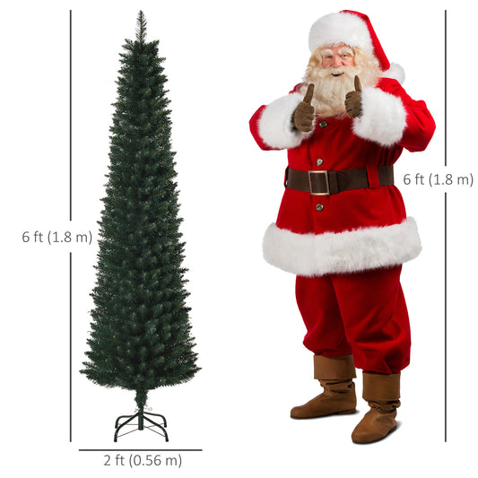 HOMCOM 6FT Artificial Christmas Tree Xmas Pencil Tree Holiday Home Indoor Decoration with Foldable Black Stand for Party, Green