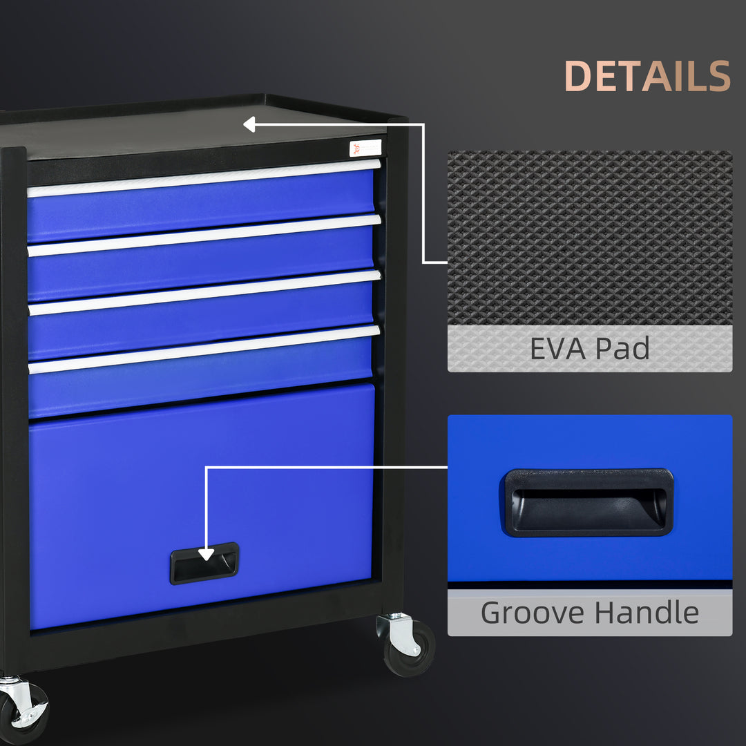 DURHAND 4-Drawer Tool Chest with 4 Wheels, Rolling Tool Box and Storage Cabinet, Portable Tool Organizer for Garage, Red