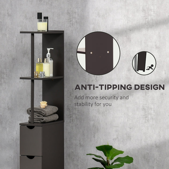 HOMCOM Tall Bathroom Storage Cabinet, Narrow Bathroom Cabinet with Drawers and Open Shelves for Small Spaces, White and Grey