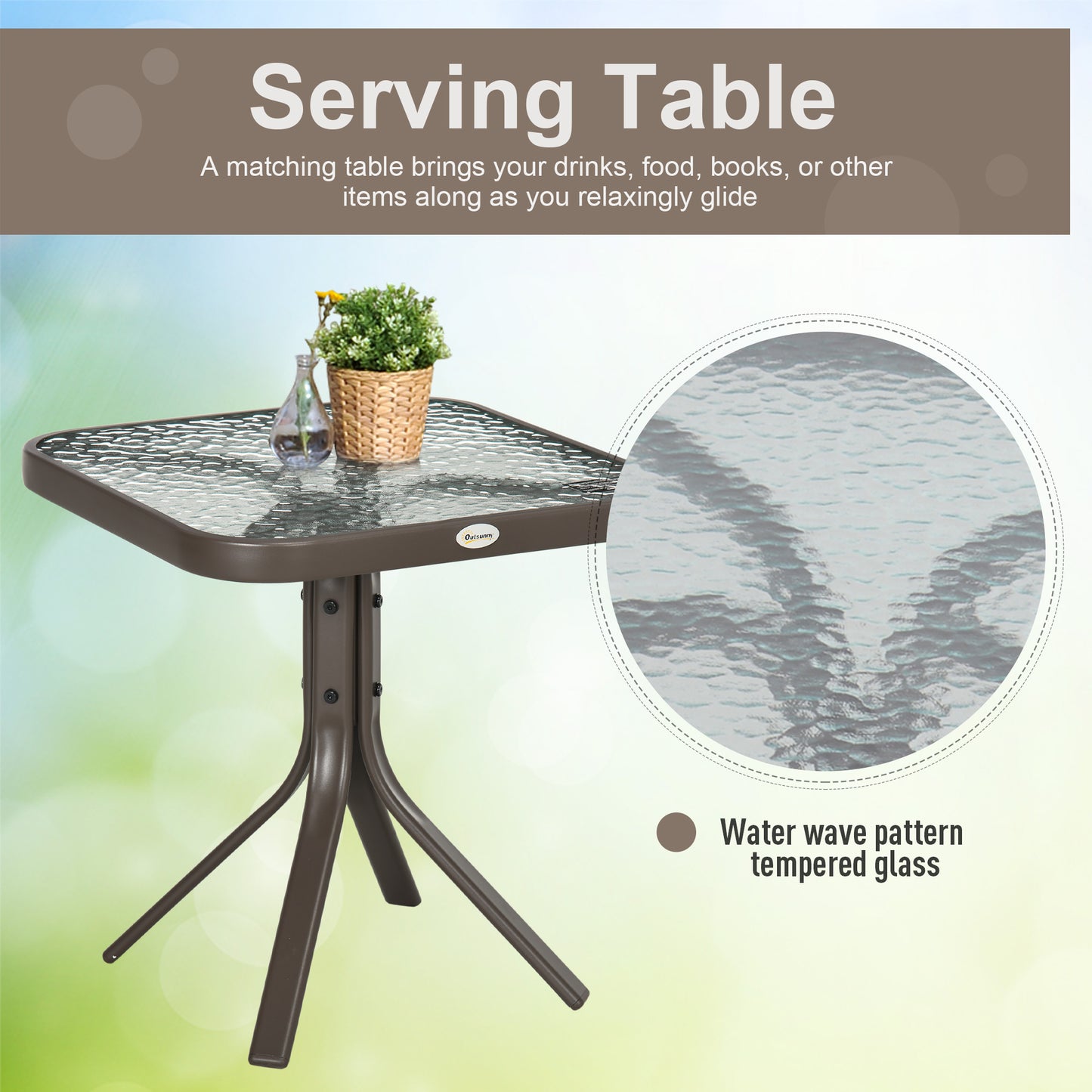 Outsunny 3 Piece Patio Glider Set Outdoor Gliders with Breathable Mesh Seat, Glass Top Table for Garden, Yard, Cream White