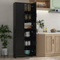 HOMCOM 67" 4-Door Kitchen Pantry Cabinet, Freestanding Storage Cabinet Cupboard with Adjustable Shelves, White