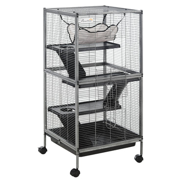PawHut 4-Tier Rolling Small Animal Cage, Deluxe Guinea Pig Cage, Ferret Cage for Mink Chinchilla Kitten Rabbit