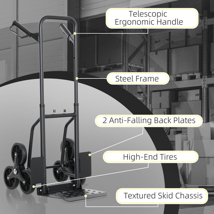 DURHAND 6-Wheels Stair Climber Hand Truck, Dolly Heavy Duty Folding Steel Load Cart with Adjustable Telescoping Handle for Moving, Luggage, Travel & Office, 154lbs Capacity