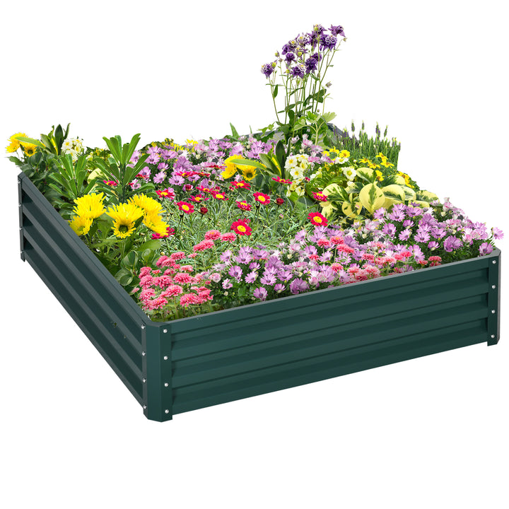 Outsunny 4' x 4' x 1' Raised Garden Bed Galvanized Steel Planter Box for Vegetables, Flowers, Herbs, Green