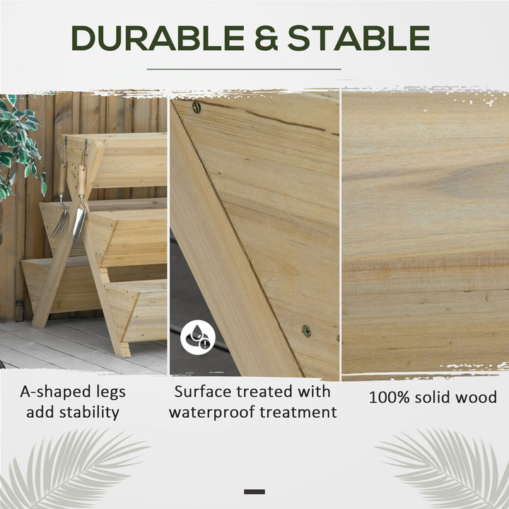 Outsunny Raised Garden Bed Wood, Freestanding Planter Stand with 5 Planting Boxes and 4 Hooks, Good for Herbs, Flowers, or Vegetables in Patio Balcony Indoor Outdoor