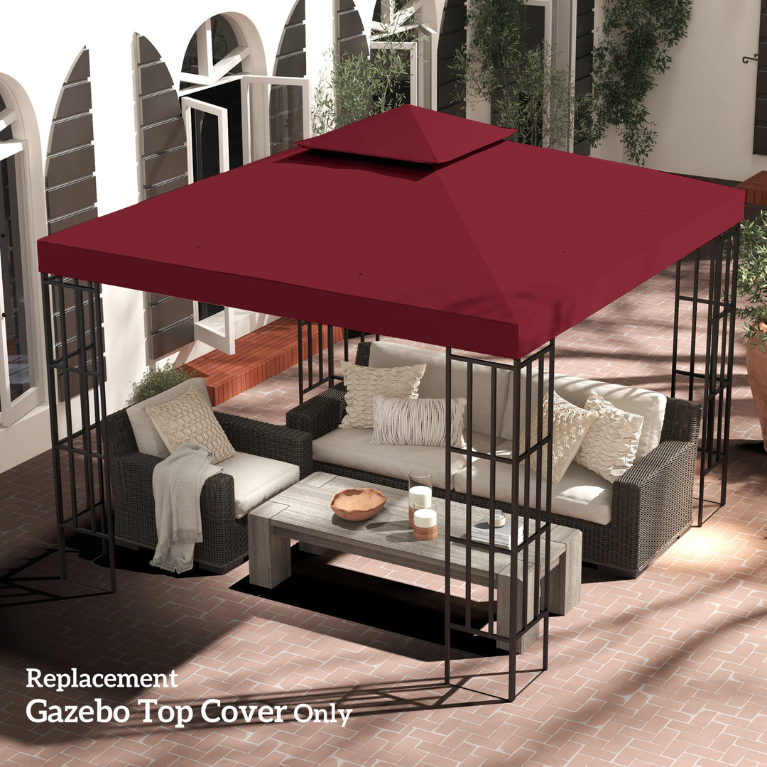 Outsunny 10' x 10' Square 2-Tier Gazebo Canopy Replacement Top Cover Outdoor Garden Sun Shade, Wine Red