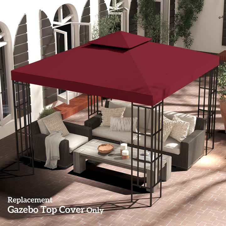 Outsunny 10' x 10' Square 2-Tier Gazebo Canopy Replacement Top Cover Outdoor Garden Sun Shade, Wine Red